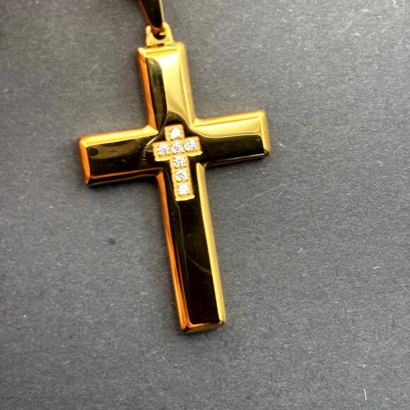 Blackjack BJP48G Mens 18K Gold Plated Stainless Steel Cross Necklace with CZ NWT - Picture 13 of 15